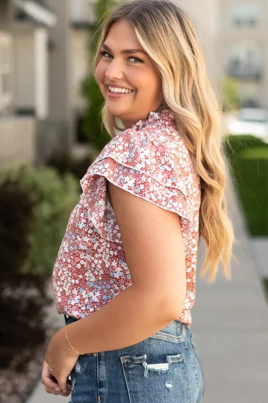 Women's Floral Print Ruffled Sleeve Blouse