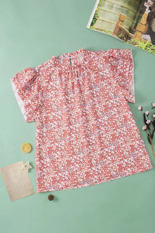 Women's Floral Print Ruffled Sleeve Blouse