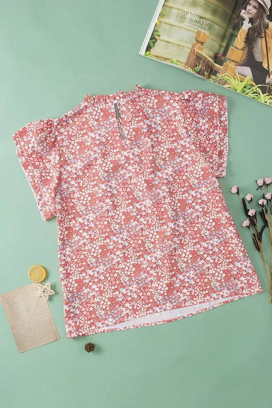 Women's Floral Print Ruffled Sleeve Blouse