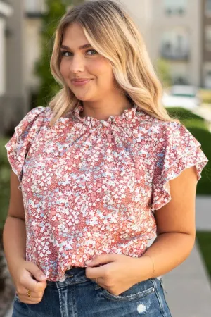 Women's Floral Print Ruffled Sleeve Blouse