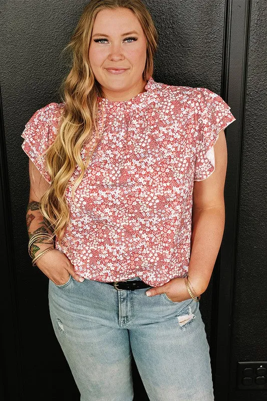 Women's Floral Print Ruffled Sleeve Blouse