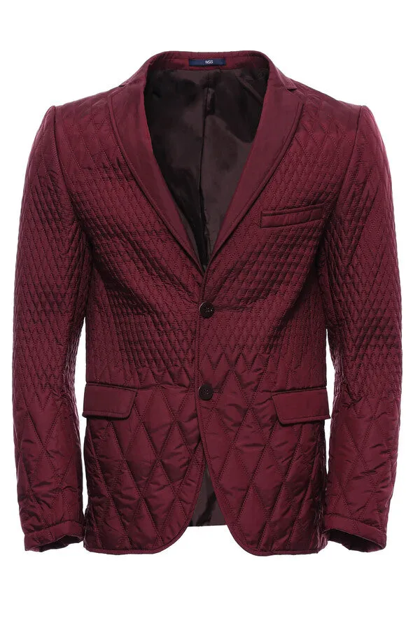 WSS Patterned Quilted Burgundy Men Blazer  - Singen